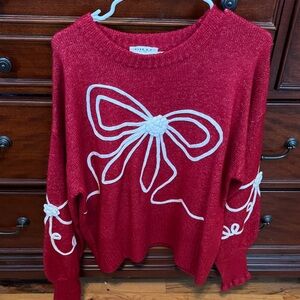 Gilli Red Sweater with White Bow Design